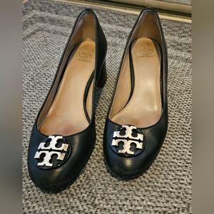 Tory Burch Black Leather Block Heel Pumps